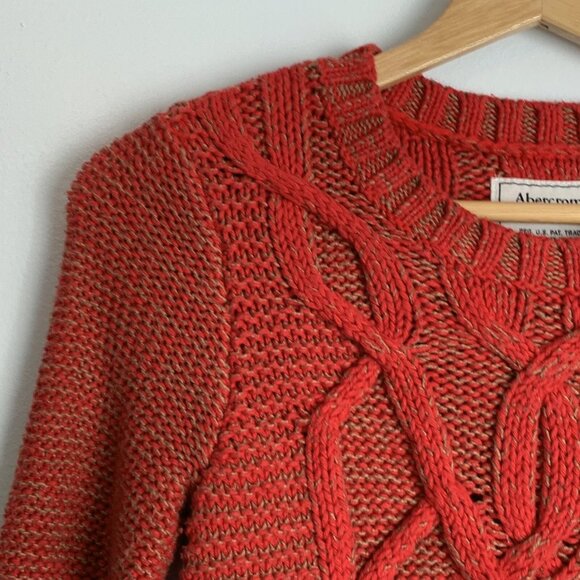 Abercrombie & Fitch Women’s Y2K Red Chunky Cable Knit Sweater Size Small Preppy - Picture 6 of 10